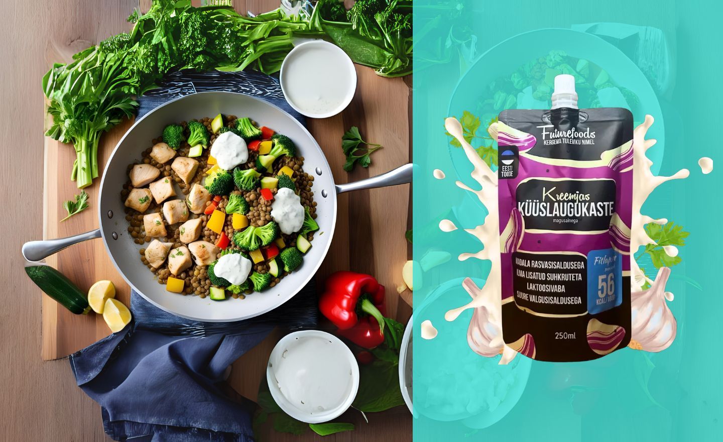 Soe läätse-kanasalat küüslaugukastmega (low carb)