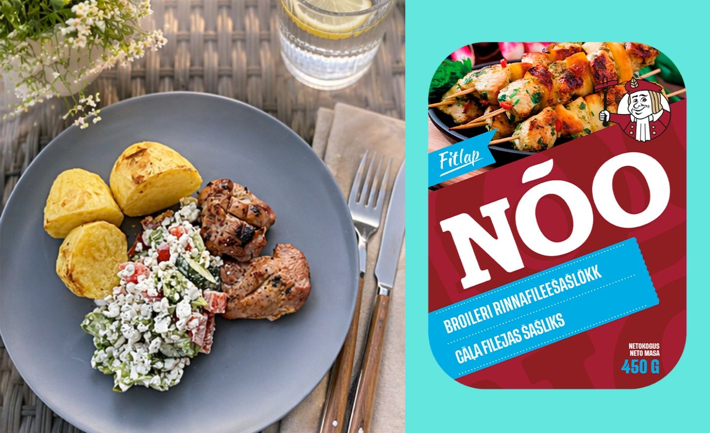 Broileri rinnafileešašlõkk kodujuustusalatiga